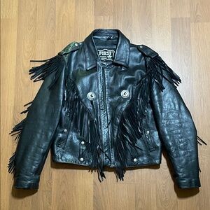 First Genuine Leather Black Fringe Biker Jacket – Good/ Great condition